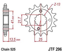 JT JTF296.15 Přední kolečko (pastorek), 15 zubů, 525 HONDA XL 600/650/700 V. TRANSALP