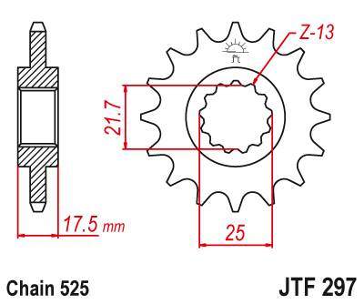 JT JTF297.14 Přední kolečko (pastorek), 14 zubů, 525