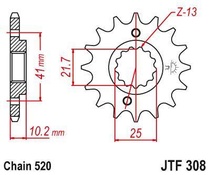 JT JTF308.15RB Přední kolečko (pastorek), 15 zubů, 520 HONDA NX 650, FX 650, YAMAHA XT 660, FMX