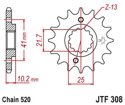 JT JTF308.16 Přední kolečko (pastorek), 16 zubů, 520