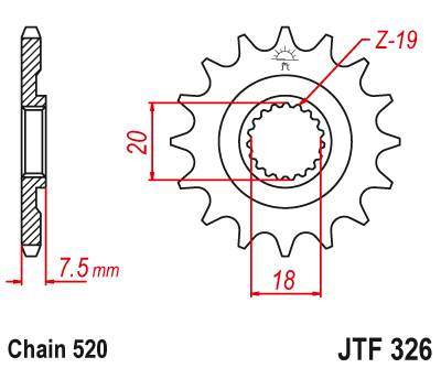 JT JTF326.14 Přední kolečko (pastorek), 14 zubů, 520