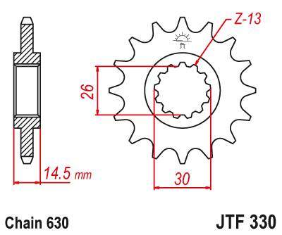 JT JTF330.15 Přední kolečko (pastorek), 15 zubů, 630
