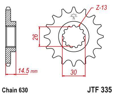 JT JTF335.15 Přední kolečko (pastorek), 15 zubů, 630