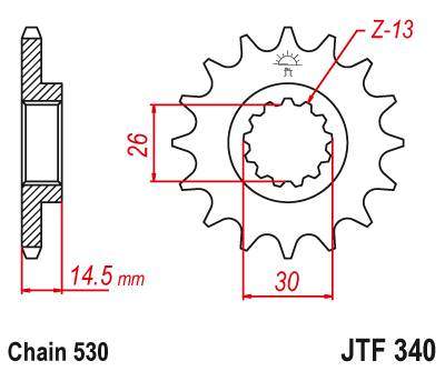 JT JTF340.18 Přední kolečko (pastorek), 18 zubů, 530
