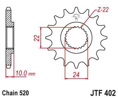 JT JTF402.16 Přední kolečko (pastorek), 16 zubů, 520 BMW F 650 94-13, APRILIA PEGASO 650 98-04