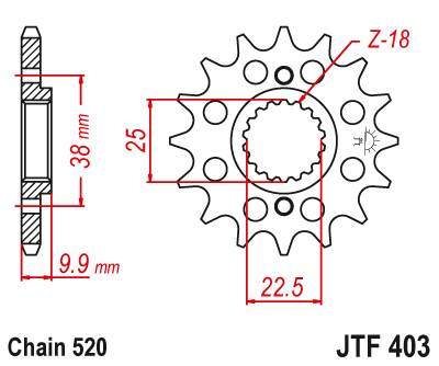 JT JTF403.13 Přední kolečko (pastorek), 13 zubů, 520