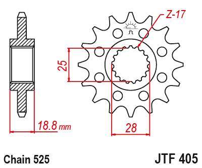 JT JTF405.19 Přední kolečko (pastorek), 19 zubů, 525 BMW F 800R 09-15