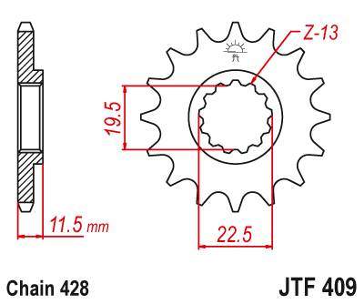 JT JTF409.14 Přední kolečko (pastorek), 14 zubů, 428 SUZUKI DRZ 125 03-13