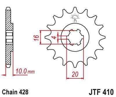 JT JTF410.16 Přední kolečko (pastorek), 16 zubů, 428