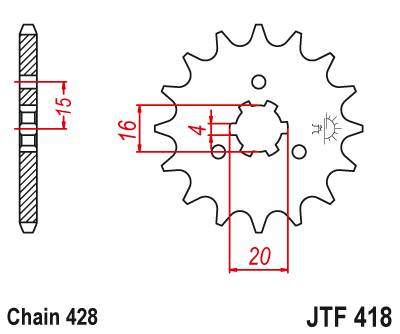 JT JTF418.13 Přední kolečko (pastorek), 13 zubů, 428