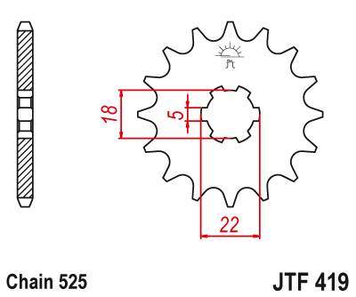 JT JTF419.14 Přední kolečko (pastorek), 14 zubů, 525 SUZUKI GT 250 73-78,