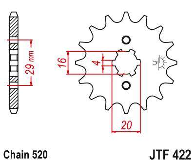 JT JTF422.14 Přední kolečko (pastorek), 14 zubů, 520