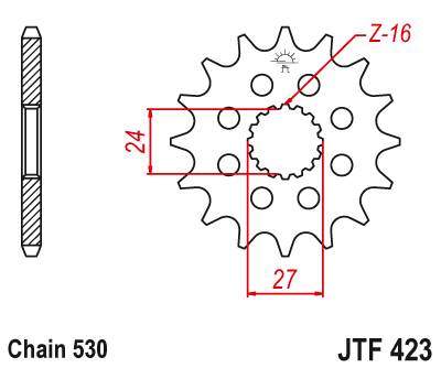 JT JTF423.16 Přední kolečko (pastorek), 16 zubů, 530 SUZUKI GSXR 1000 09-12, HAYABUSA 08-12, B-KING 08-11
