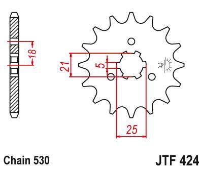 JT JTF424.14 Přední kolečko (pastorek), 14 zubů, 530