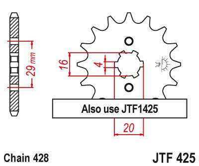 JT JTF425.12 Přední kolečko (pastorek), 12 zubů, 428
