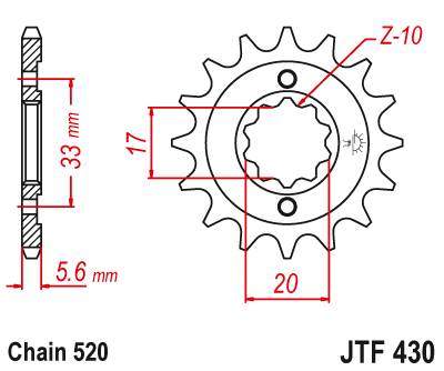 JT JTF430.14 Přední kolečko (pastorek), 14 zubů, 520