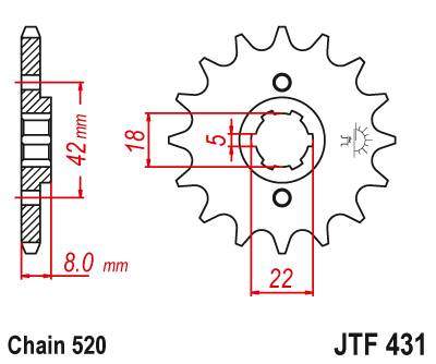 JT JTF431.12 Přední kolečko (pastorek), 12 zubů, 520 SUZUKI PE 250 78-82, RM 250 79-81, RM 400 78-80