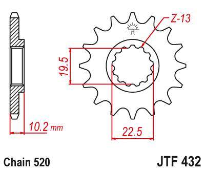 JT JTF432.14 Přední kolečko (pastorek), 14 zubů, 520 SUZUKI DRZ 400, DR 350, RM 250