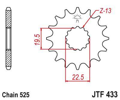 JT JTF433.14 Přední kolečko (pastorek), 14 zubů, 525