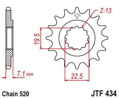 JT JTF434.13 Přední kolečko (pastorek), 13 zubů, 520