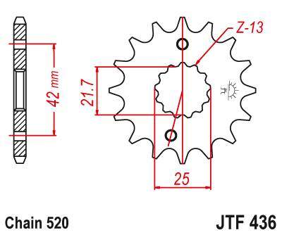 JT JTF436.13 Přední kolečko (pastorek), 13 zubů, 520 SUZUKI GSX 400 F 81-86, RG 250 GAMMA 83-88