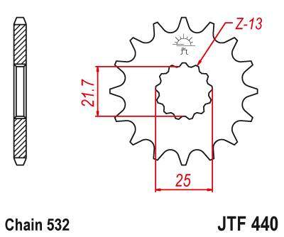 JT JTF440.14 Přední kolečko (pastorek), 14 zubů, 532