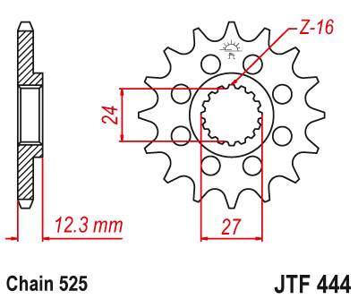 JT JTF444.16 Přední kolečko (pastorek), 16 zubů, 525 SUZUKI GSXR 1000 17 (-1)