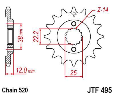 JT JTF495.15 Přední kolečko (pastorek), 15 zubů, 520