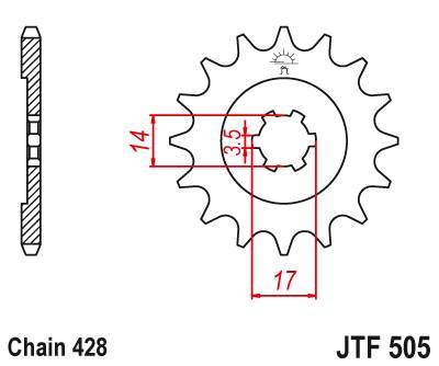 JT JTF505.14 Přední kolečko (pastorek), 14 zubů, 428