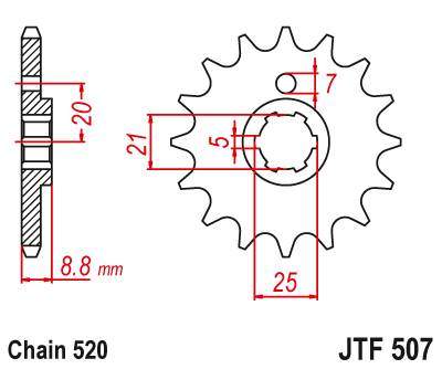 JT JTF507.13 Přední kolečko (pastorek), 13 zubů, 520