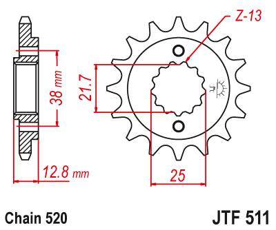 JT JTF511.16 Přední kolečko (pastorek), 16 zubů, 520