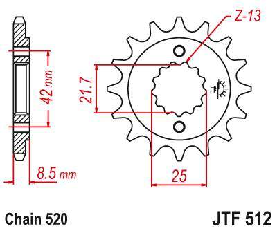 JT JTF512.13 Přední kolečko (pastorek), 13 zubů, 520
