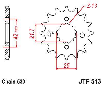 JT JTF513.13 Přední kolečko (pastorek), 13 zubů, 530 SUZUKI GSF BANDIT 600/650/1200/1250, GSXR750 88-06