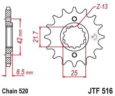 JT JTF516.16 Přední kolečko (pastorek), 16 zubů, 520 SUZUKI GS 500E 94-06, GS 500F 04-10