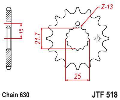 JT JTF518.13 Přední kolečko (pastorek), 13 zubů, 630 KAWASAKI Z 650 /750 79-83