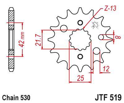 JT JTF519.16 Přední kolečko (pastorek), 16 zubů, 530
