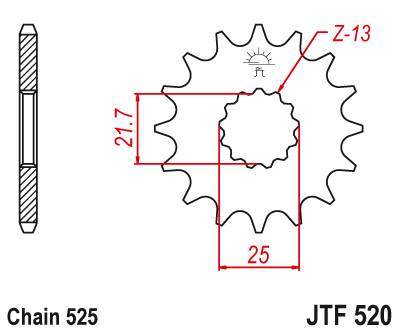 JT JTF520.14 Přední kolečko (pastorek), 14 zubů, 525 SUZUKI DL 650/ GSF 650 /SV