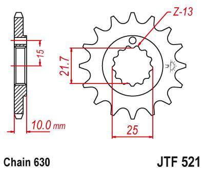 JT JTF521.15 Přední kolečko (pastorek), 15 zubů, 630