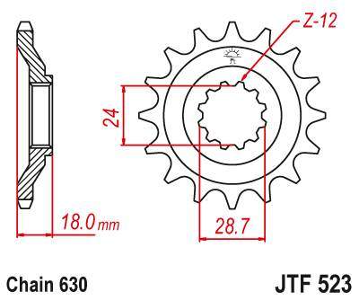 JT JTF523.15 Přední kolečko (pastorek), 15 zubů, 630