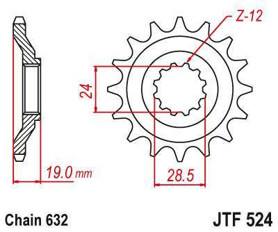 JT JTF524.15 Přední kolečko (pastorek), 15 zubů, 632