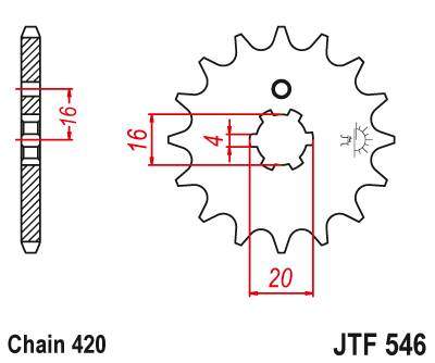 JT JTF546.16 Přední kolečko (pastorek), 16 zubů, 420