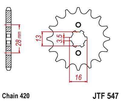 JT JTF547.13 Přední kolečko (pastorek), 13 zubů, 420