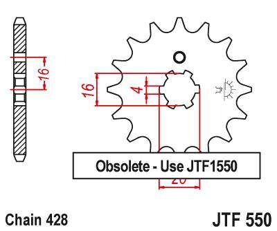JT JTF550.16 Přední kolečko (pastorek), 16 zubů, 428