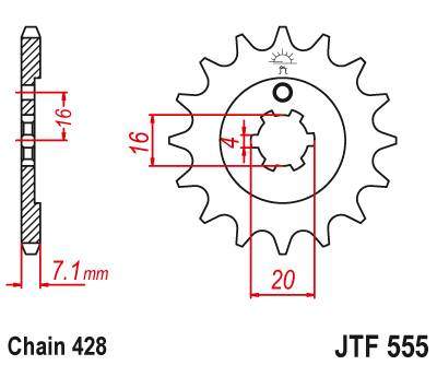 JT JTF555.13 Přední kolečko (pastorek), 13 zubů, 428