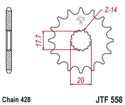 JT JTF558.14 Přední kolečko (pastorek), 14 zubů, 428 YAMAHA DT 125R (-2)