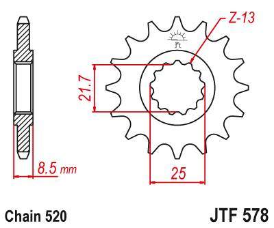 JT JTF578.14 Přední kolečko (pastorek), 14 zubů, 520