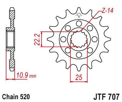 JT JTF707.14 Přední kolečko (pastorek), 14 zubů, 520