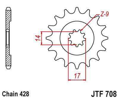 JT JTF708.13 Přední kolečko (pastorek), 13 zubů, 428 CAGIVA 50