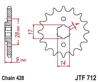 JT JTF712.13 Přední kolečko (pastorek), 13 zubů, 428