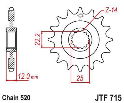 JT JTF715.12 Přední kolečko (pastorek), 12 zubů, 520